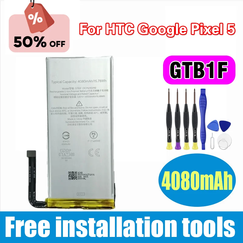 

GTB1F 4080mAh Battery for HTC Google Pixel 5 Pixel5 GD1YQ GTT9Q Phone Batteries