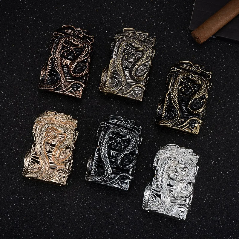 ZORRO Metal Heavy Armor Relief Dragon Kerosene Lighter Classic Grinding Wheel Ignite Retro Collection Windproof Lighters Smoking