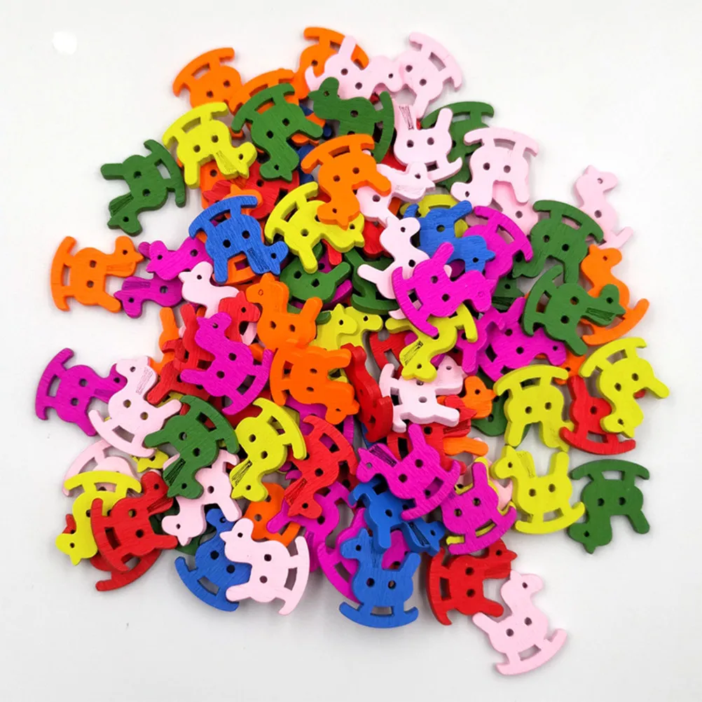 100pcs Wooden Buttons for Sewing & Crafting – Colorful Cartoon 2-Hole DIY Craft Buttons for Scrapbooking, Knitting