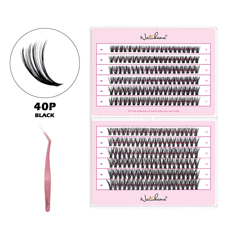 NATUHANA-Faux Cils Individuels pour Outil de Maquillage, Volume Russe, Préfabriqué, DIY, 20D, 30D, 40D, 50D, 60D, 80D