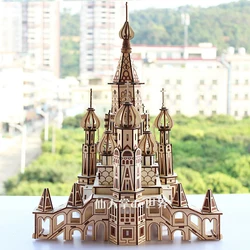 3D Wooden Puzzle Saint Basil's Cathedral Building House Kits Castle Villa Model Jigsaw Teen DIY Toys For Children Kids Gift