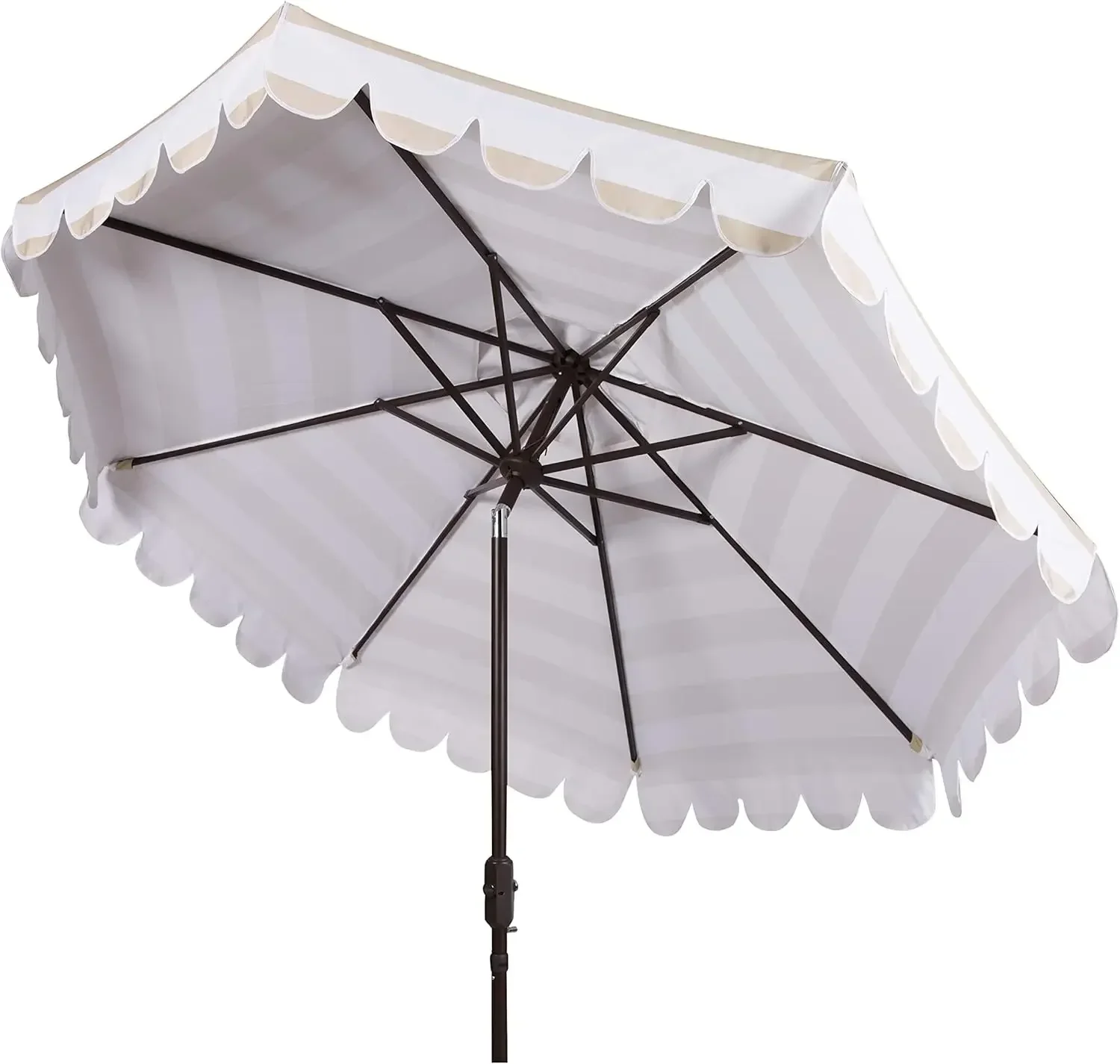 

9ft Outdoor Patio Umbrella, Round, Maui Collection, Beige & White Stripe, Crank, Button Tilt, UV Resistant for Deck, Backyard, P