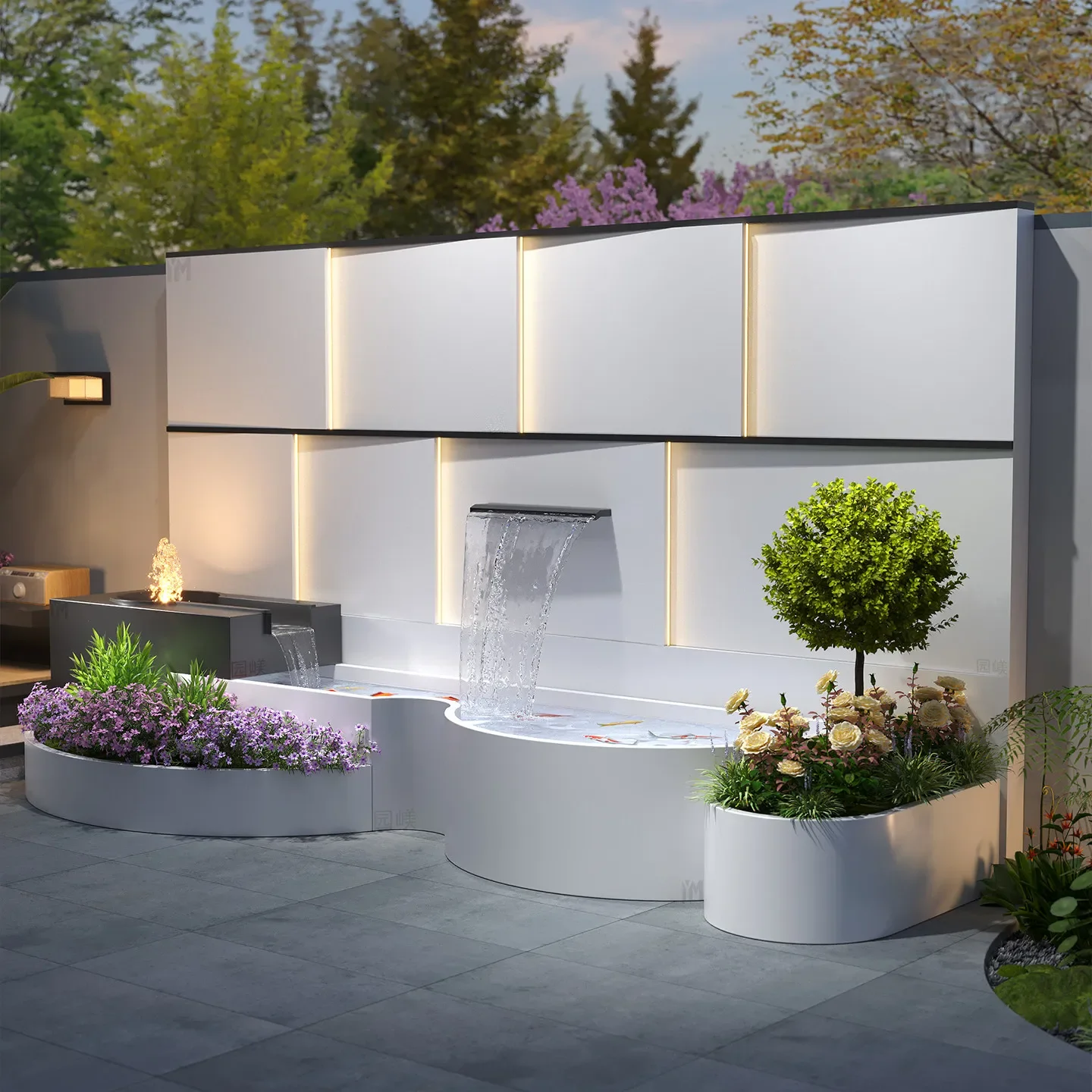 m2  Outdoor stainless steel waterfall wall screen - courtyard water feature ornament - recirculating water garden fish pond