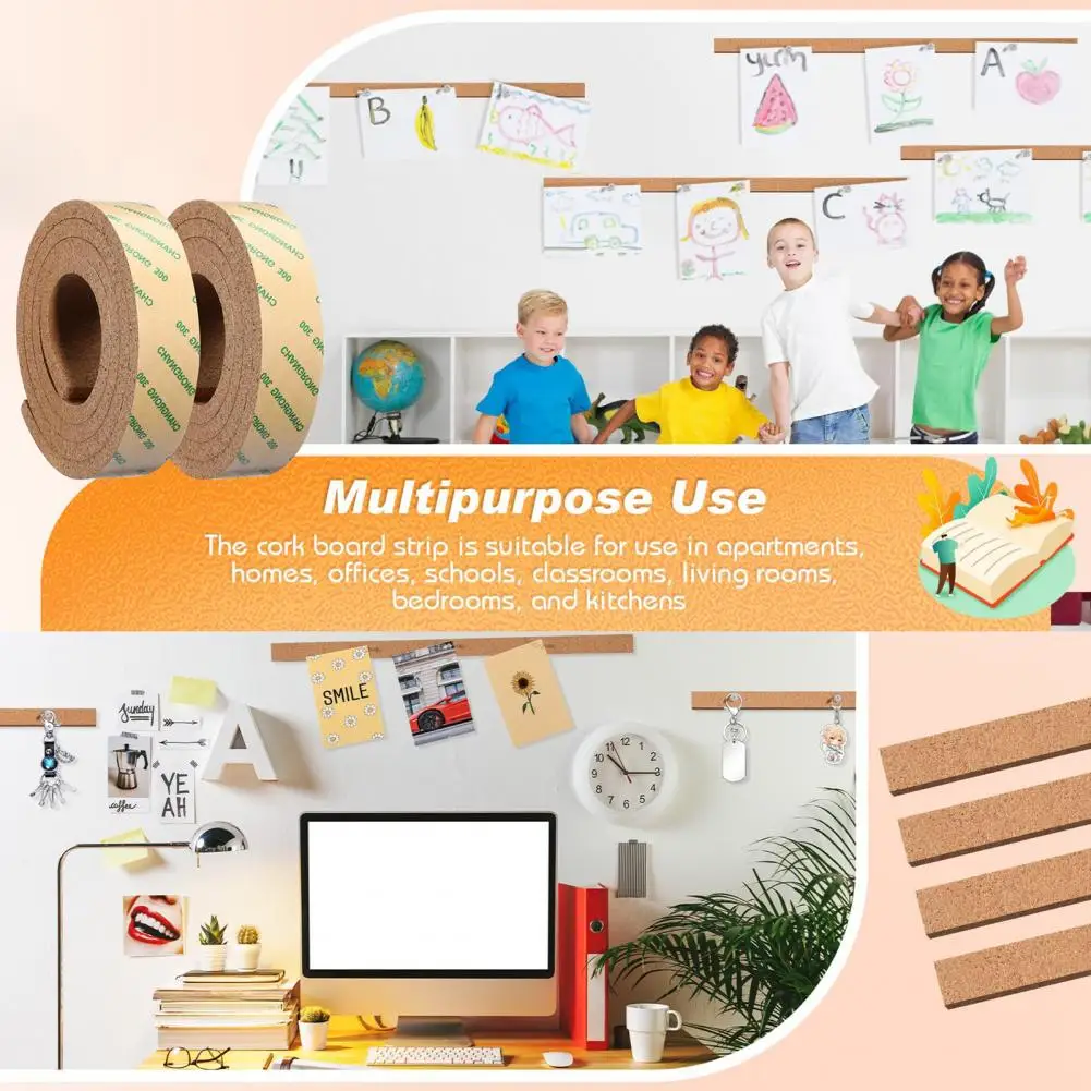 Tira de corcho autoadhesiva, tira de tablero de corcho, tiras de tablón de anuncios de corcho versátiles para oficina, aula, decoración del hogar, autoadhesivas