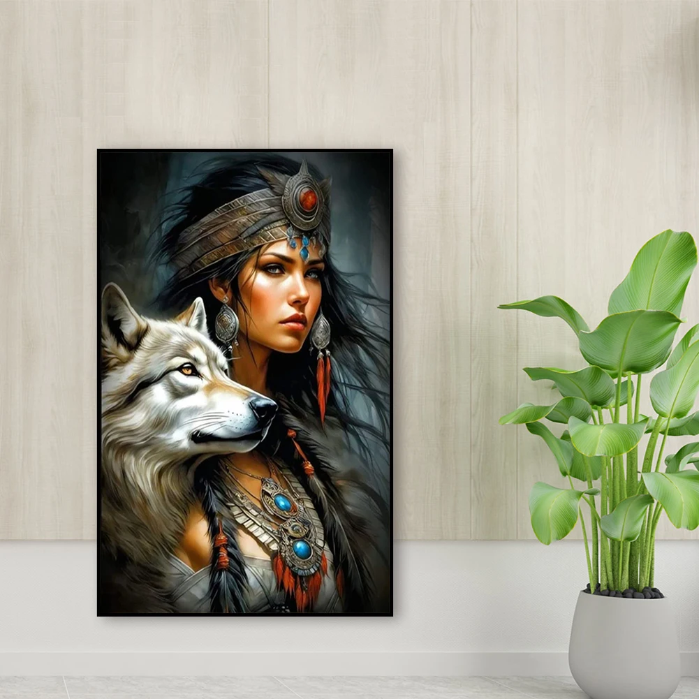 5D DIY كامل جولة الحفر الماس اللوحة النساء والذئب ديكور المنزل الفن الحرفية 40x60cm #1