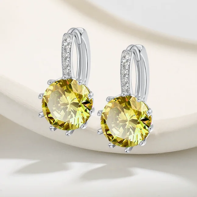 2.7ct Round Genuine Natural Green Peridot 925 Sterling Silver Hoop Earrings for Women Fashion Statement Gemstone Jewelry Huggies