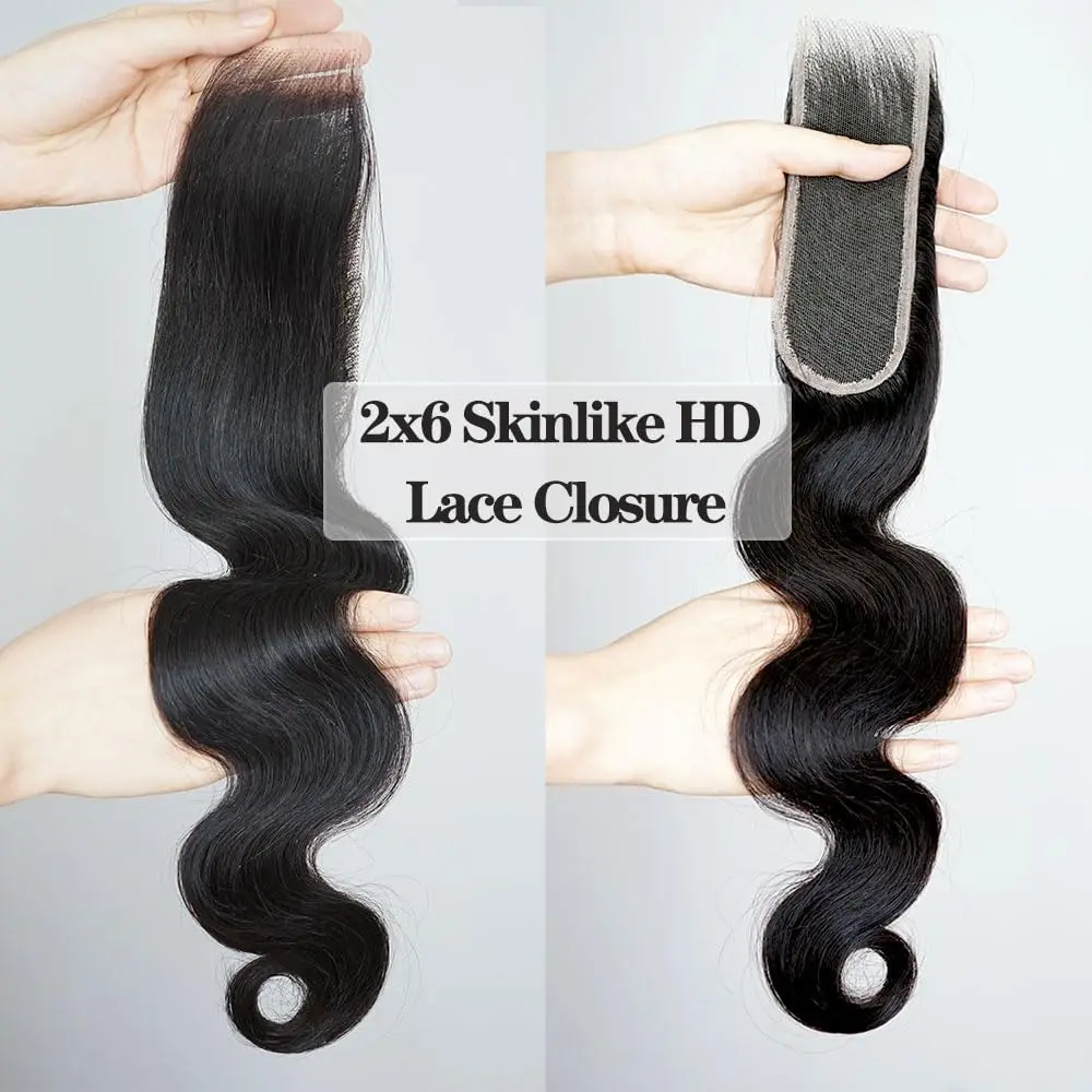 Body Wave 2x6 HD Lace Closure Human Hair Tiny Knots Real Invisible 13x4 HD Lace Frontal Human Hair Ear to Ear Full Density