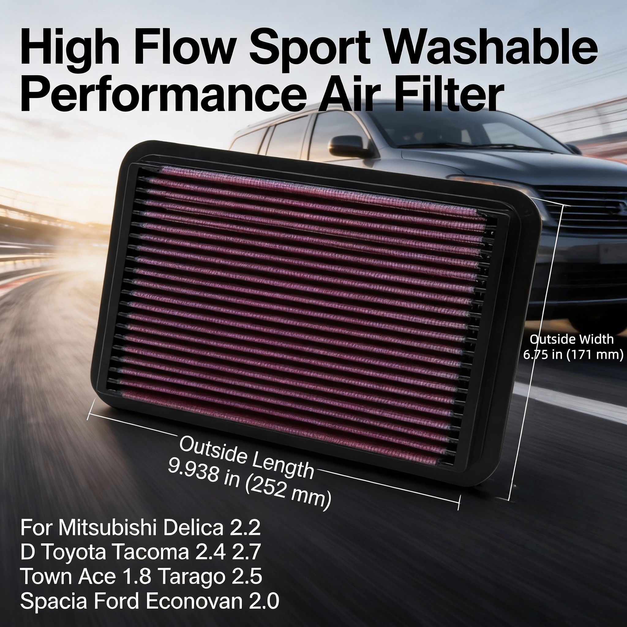 

Для Mitsubishi Delica 2.2 D Toyota Tacoma 2.4 2.7 Town Ace 1.8 Tarago 2.5 Spacia Ford Econovan 2.0 High Flow Sport Air Filter