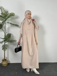 Ramadan Abayas Muslim Kaftan Solid Hooded Smocking Sleeve One-piece Prayer Dress Women Jilbab Islamic Clothing