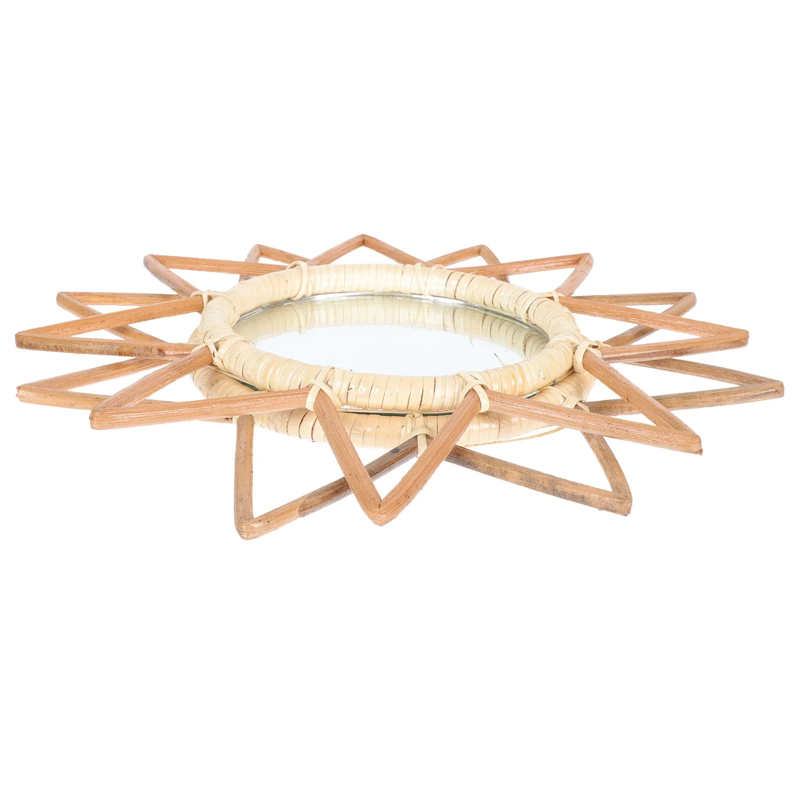 

1pc Retro Mirror Wall Hanging Rattan Woven Round Decorative Mirror For Living Room Bedroom Bathroom Home Decoration Art