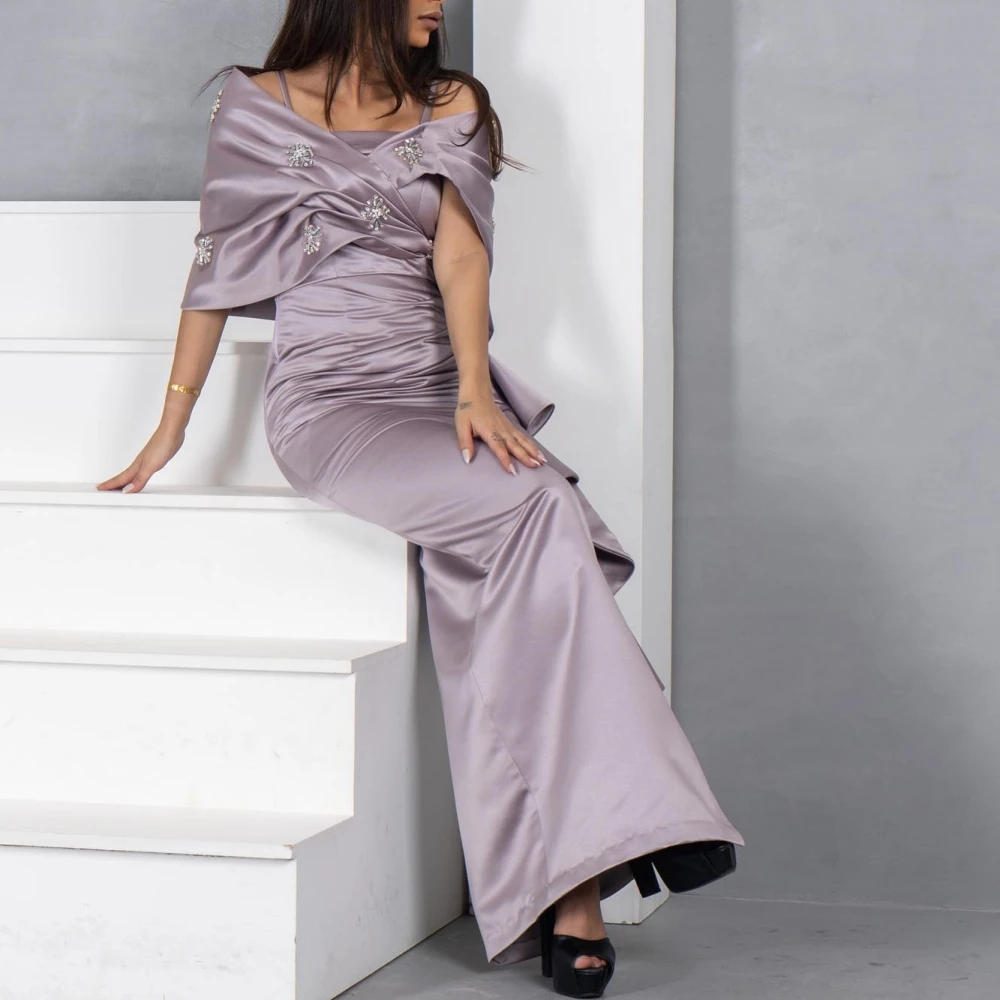     Satin Beading Party Sheath Off-the-shoulder Bespoke Occasion Gown Midi es  Casual 