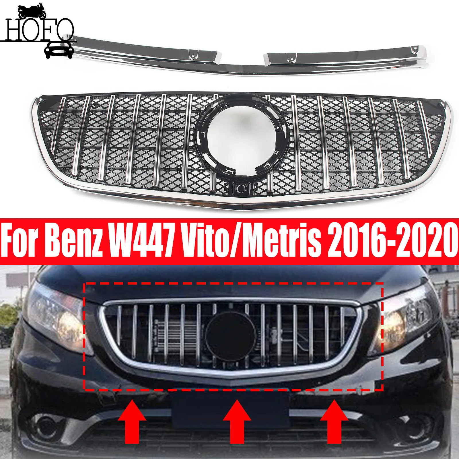 

GT Style Front Bumper Grill Mesh Grille For Mercedes-Benz W447 Vito/Metris 2016-2020 Front Grille Bumper Intake Hood Mesh Grid