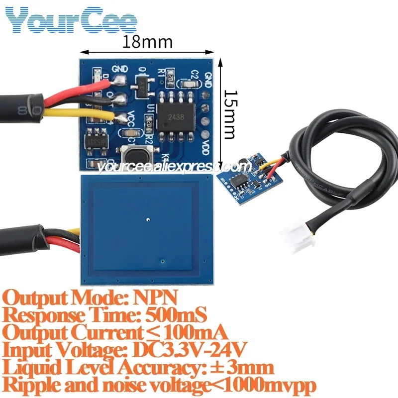 2pcs/1pc Non contact water level detection sensor module NPN Output mode touch switch liquid sensor Response time 500mS