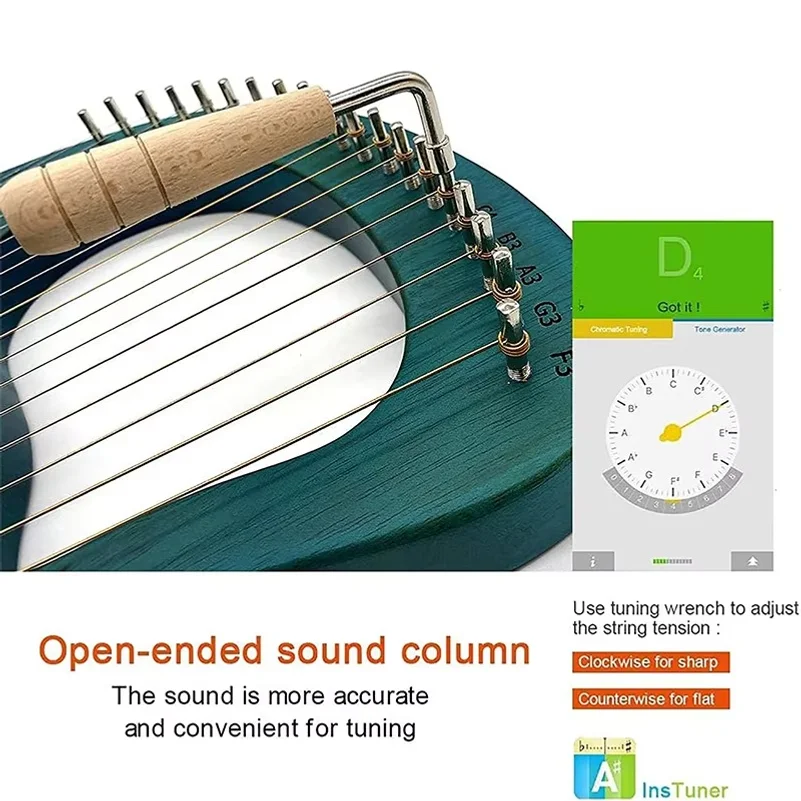 Lyre Harp 24 Metal Strings Box Typed Mini Harp Strings Musical Instruments with Tuning Wrench for Music Lovers Beginners 5