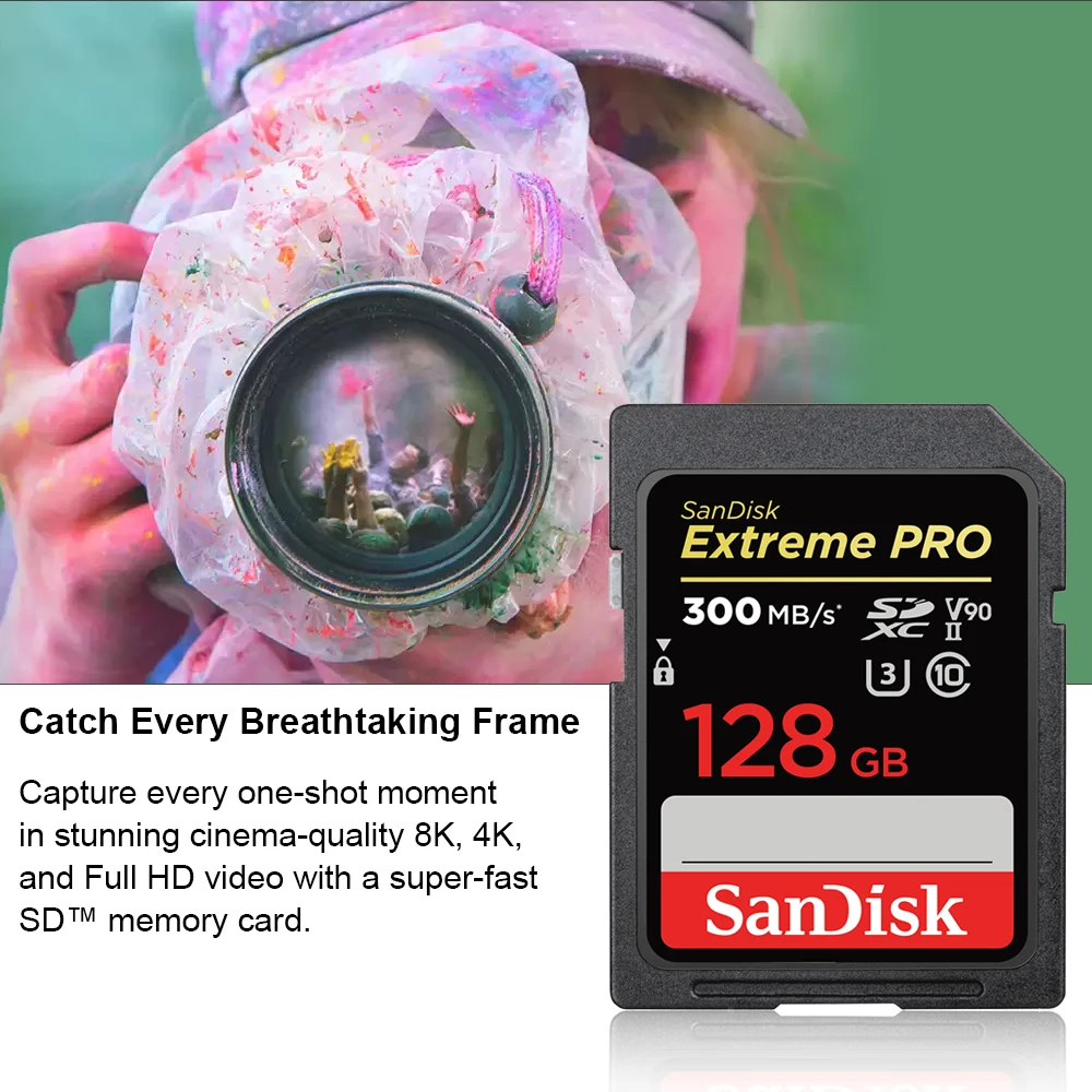 SanDisk V90 Memory Card Extreme PRO SDHC SDXC UHS-II Cards 300MB/s 128GB 64GB 32G U3 Flash SD Card For Camera Camcorder