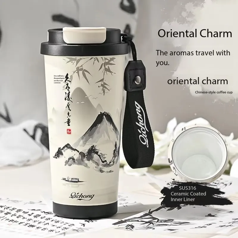 

Lily of the valley thermos cup for men and women's national style 316 stainless steel inner liner car coffee straw tea water sep