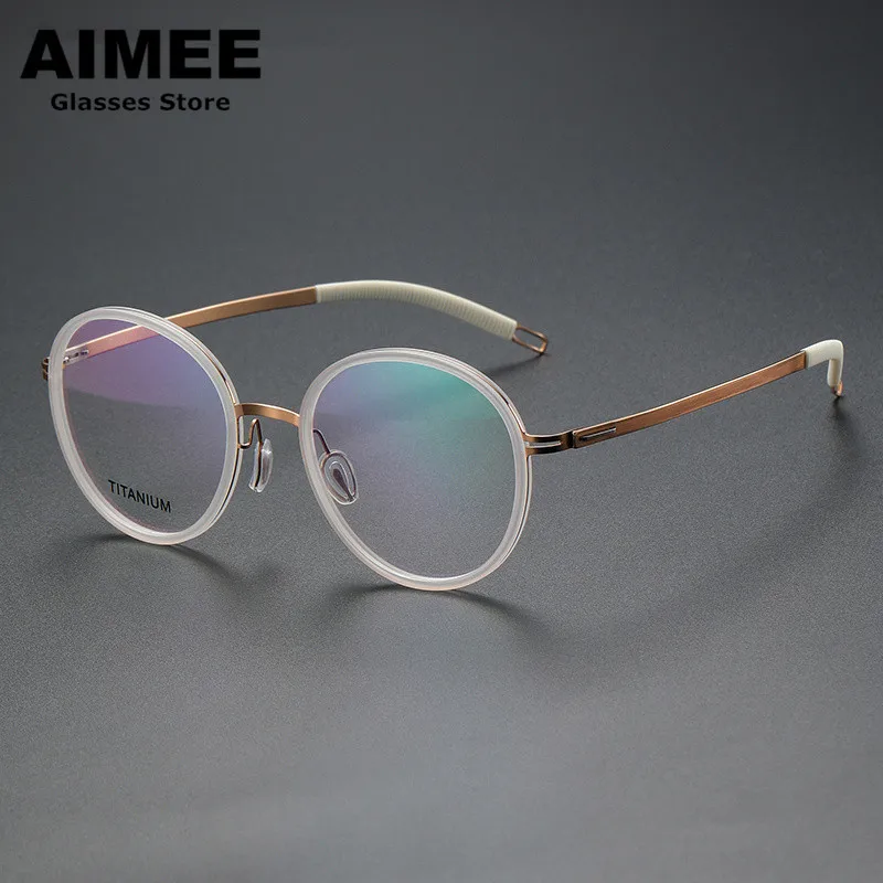 Men's Round Eyeglasses Screwless Titanium Ultralight Glasses Frame Women Prescription Eyewear Rubber Ring Optical Spectacles New