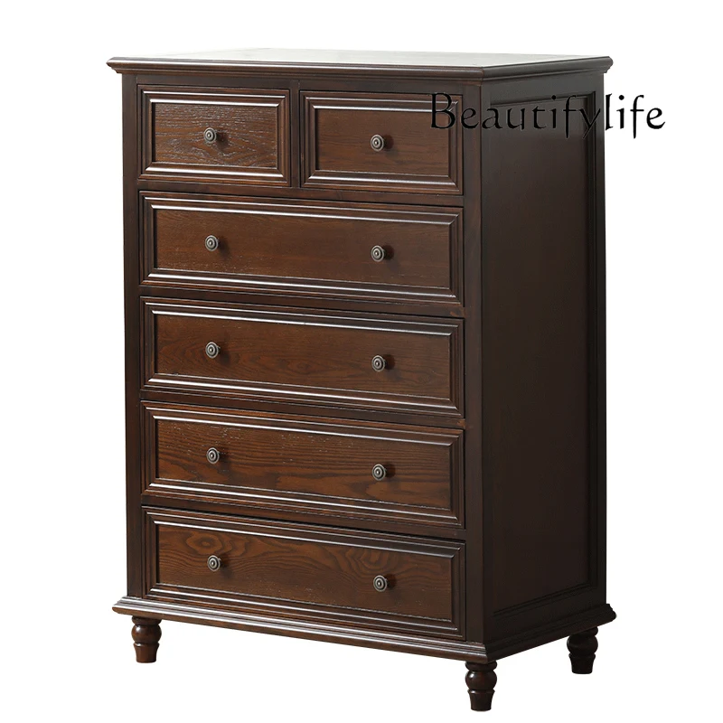 

American-Style Chest of Drawers Storage Cabinet Light Luxury Storage Drawer Six Buckets TV Bench for Bedroom Solid Wood Modern