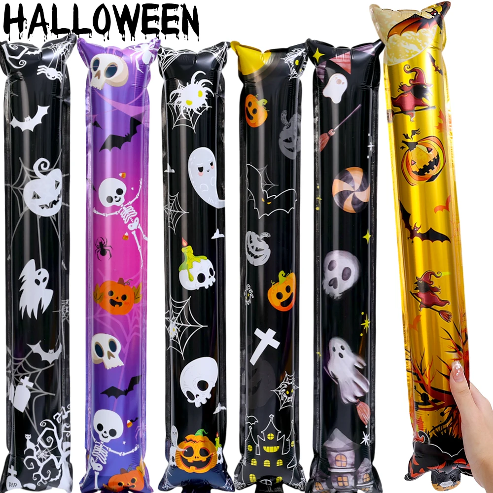 

10PCS Halloween Blow Stick Balloon Toy Long Black Skull Spider Ghost Balloon Stick Halloween Party Decorations Kids Party Toys