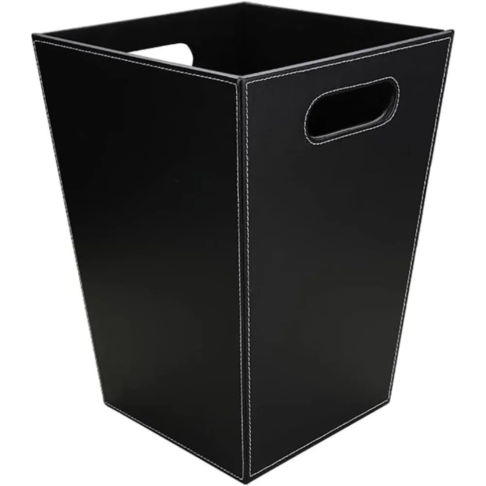 

Classic Pu Leather Trash Can Wastebasket, Garbage Container Bin with Handles for Bathrooms, Powder Rooms, Kitchens, Home