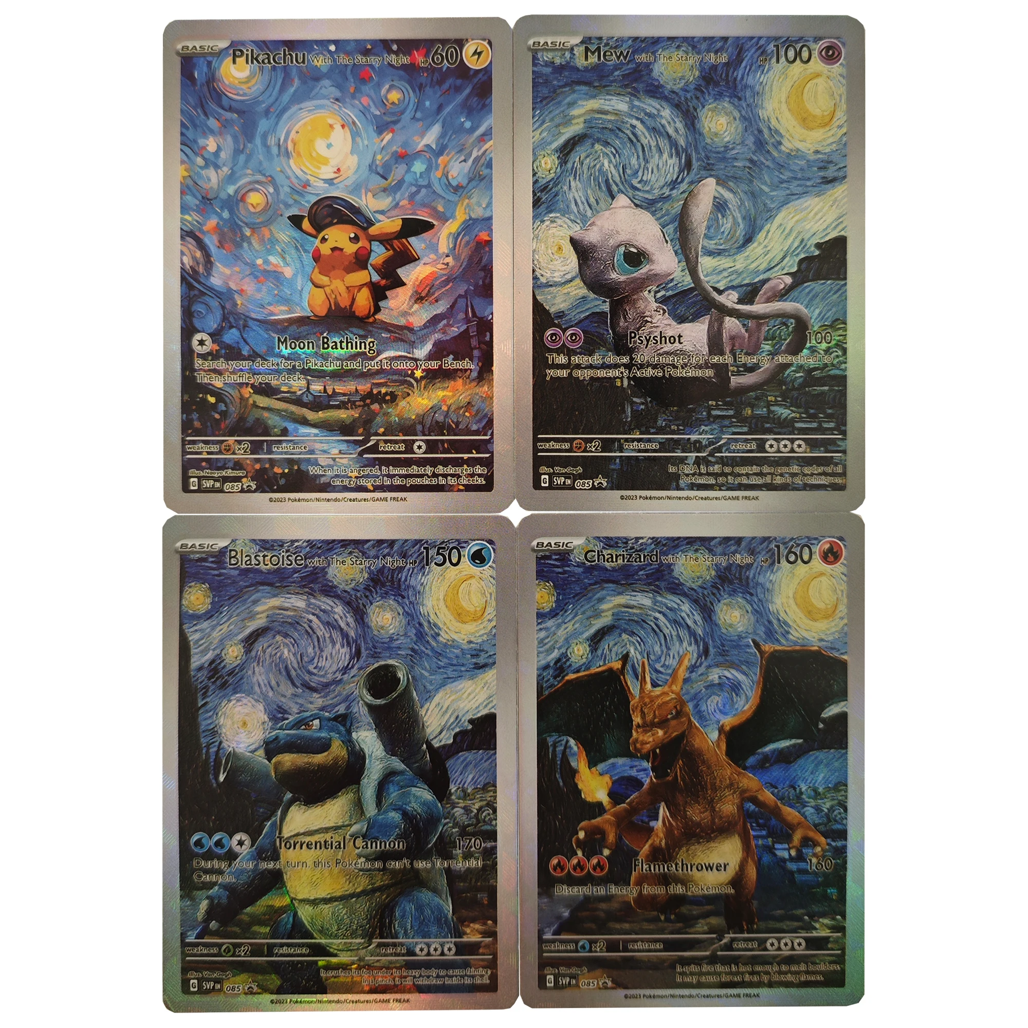 

4Pcs/set Diy Self Made Ptcg Starry Sky Pk Mew Collection Card Refraction Color Flash Ptcg Blastoise Charizard Anime Card Gift