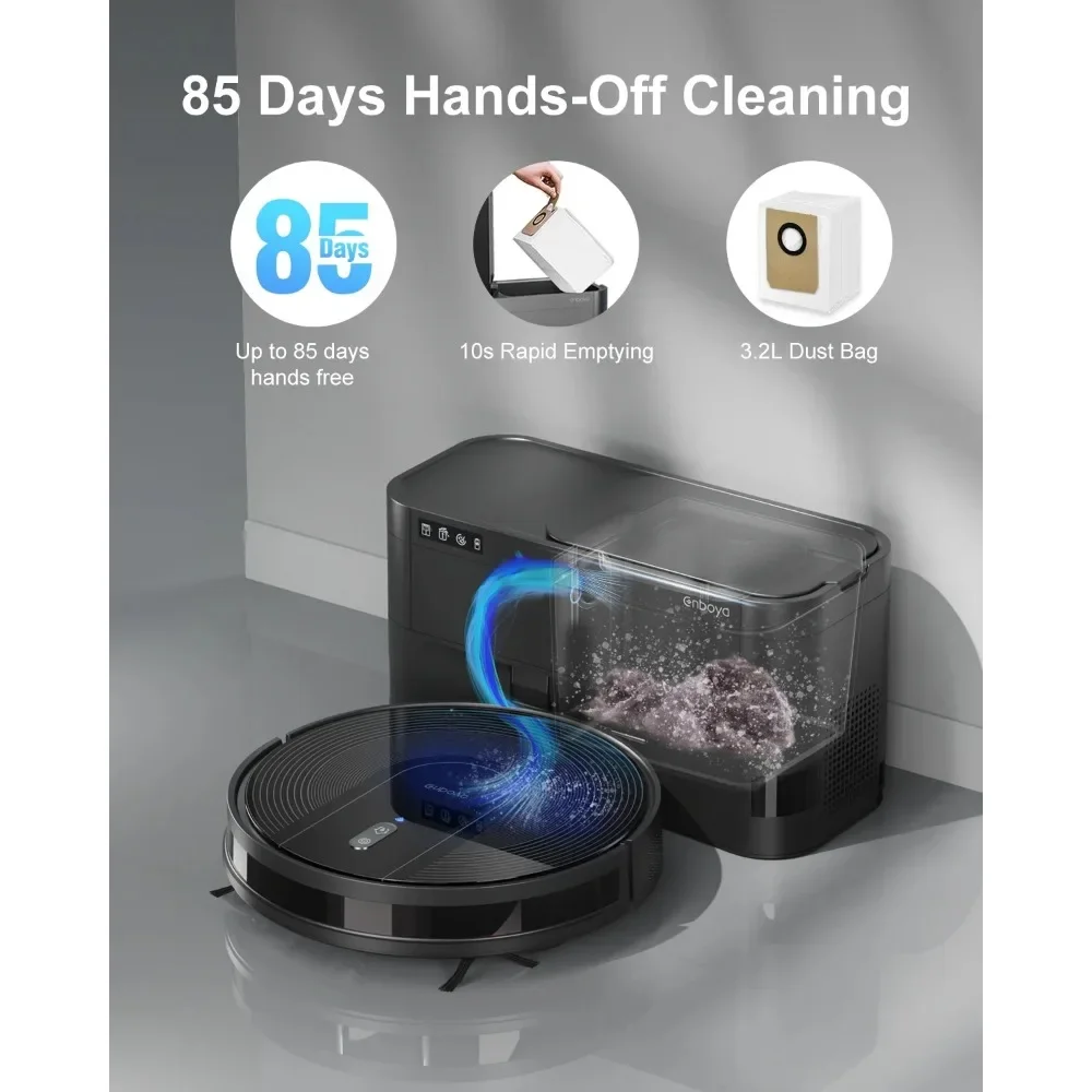 D60+ Robot Vacuum Cleaner Self Emptying Base, 85 Days of Dust, Powerful 9000Pa Suction, Wi-Fi/App/Voice Control, Smart Robotic