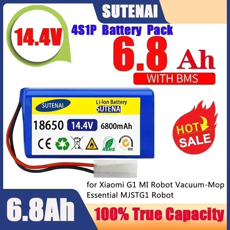 ก้อนแบตเตอรี่18650 14.4V 6800mAh แบตเตอรี่ลิเธียมไอออนเหมาะสำหรับหุ่นยนต์ดูดฝุ่น MJSTG1ที่จำเป็นของ Xiaomi G1 Mi