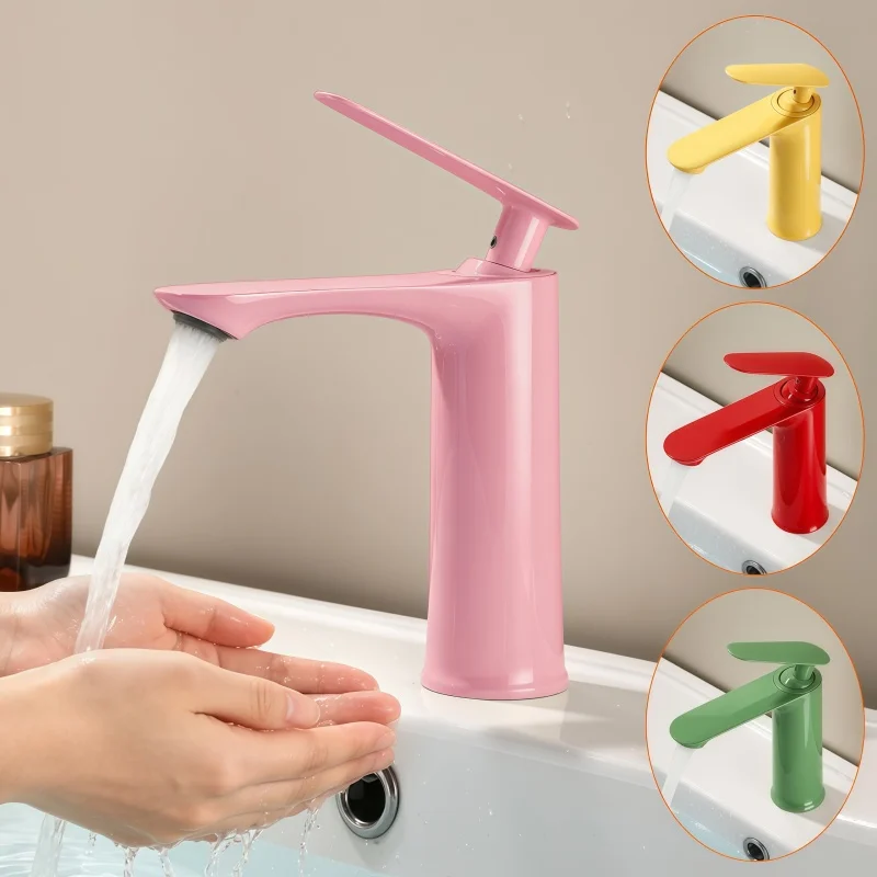 Dopamine Candy Color Basin Hot and Cold Single Hole Faucet Bathroom Sink Ceramic Basin Faucet