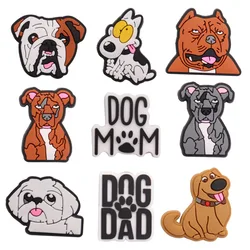 1PCS PVC Kawaii Animal Kinds Of Dog Mom Dad Sandals Shoe Decoration Charms Fit Wristbands Buckle Slipper Accessories Xmas Gifts