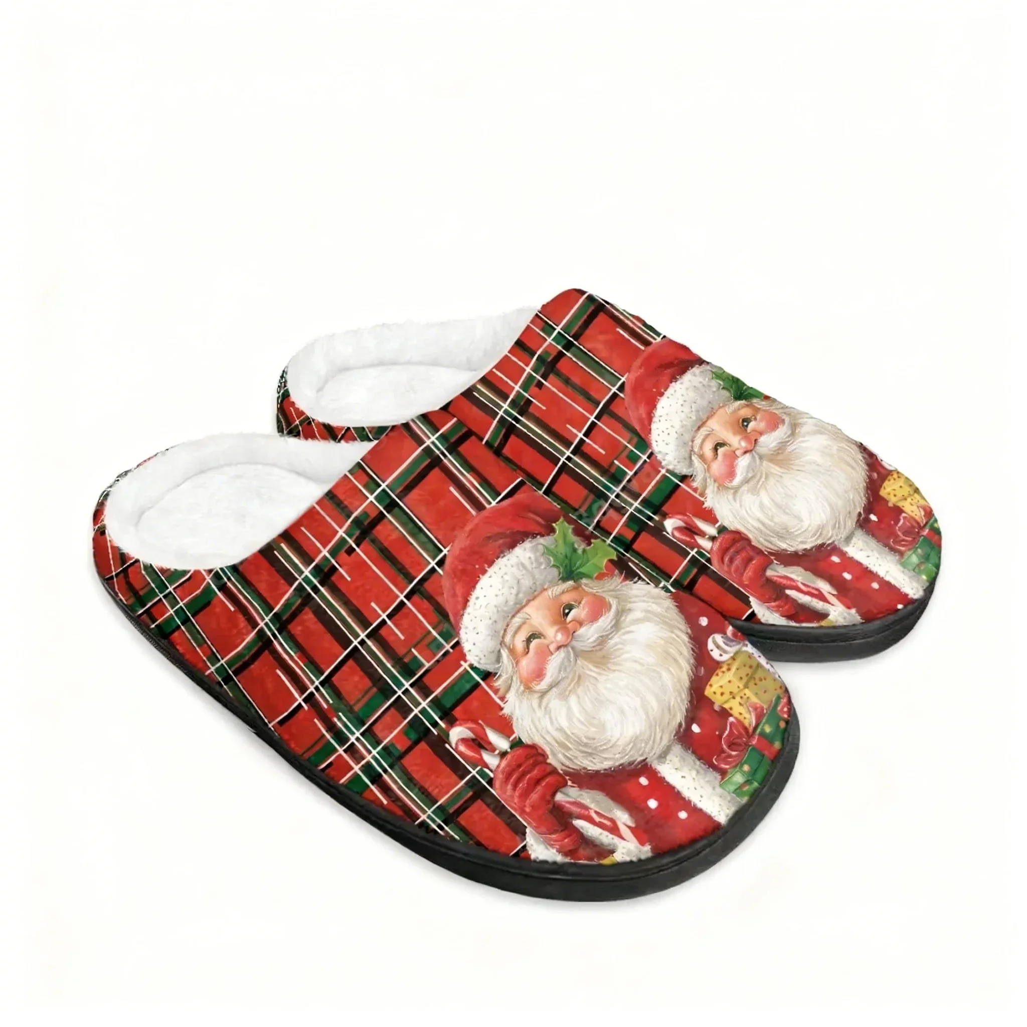

Новогодние домашние тапочки в шотландском стиле с Санта-Клаусом, хлопковые, плюшевые, для мужчин, женщин и подростков, теплые, на заказ