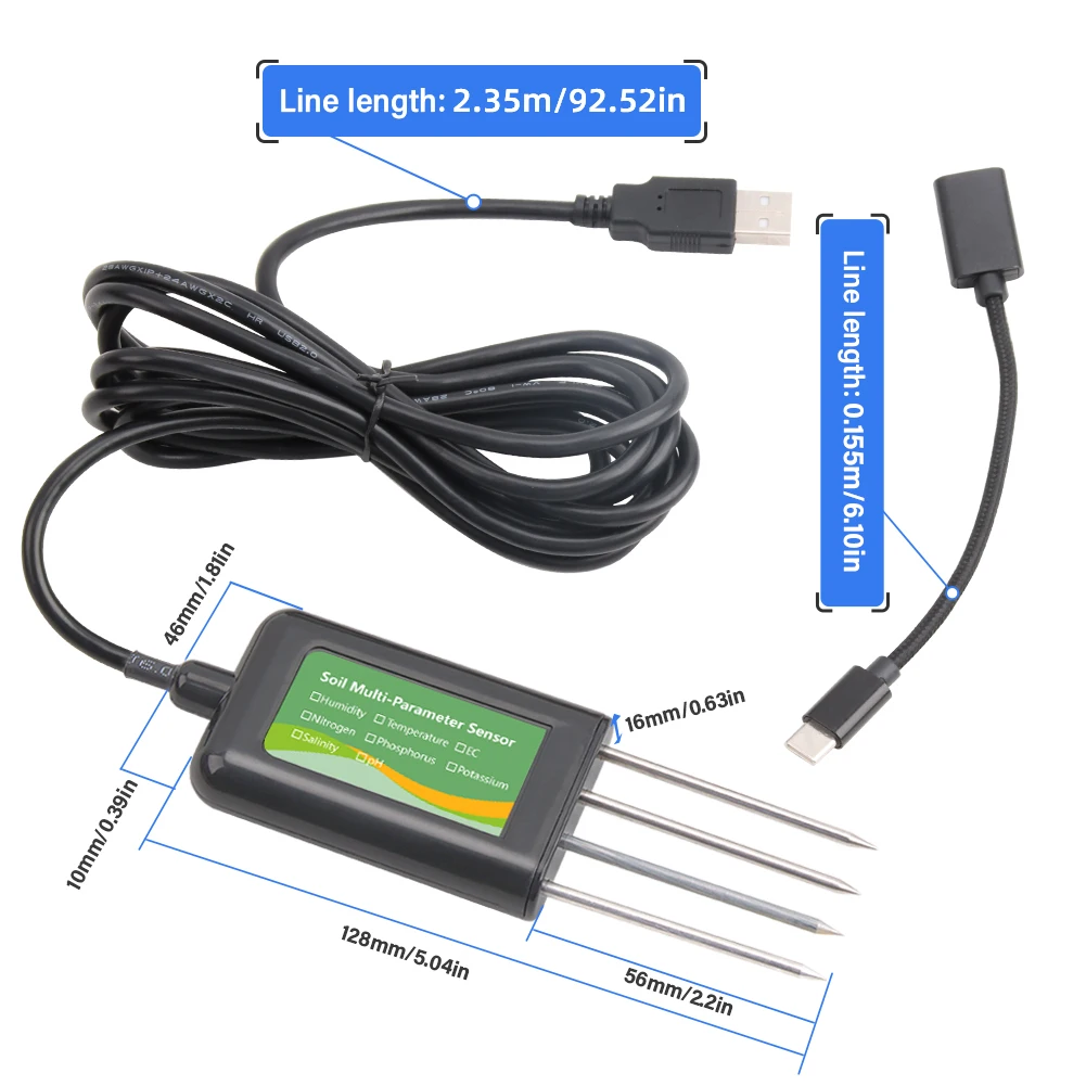 YAGO Soil Sensor 8 in 1 for Agriculture pH EC Moisture NPK Tester Android/HarmonyOS USB Smart Soil Meter for Precision Farming