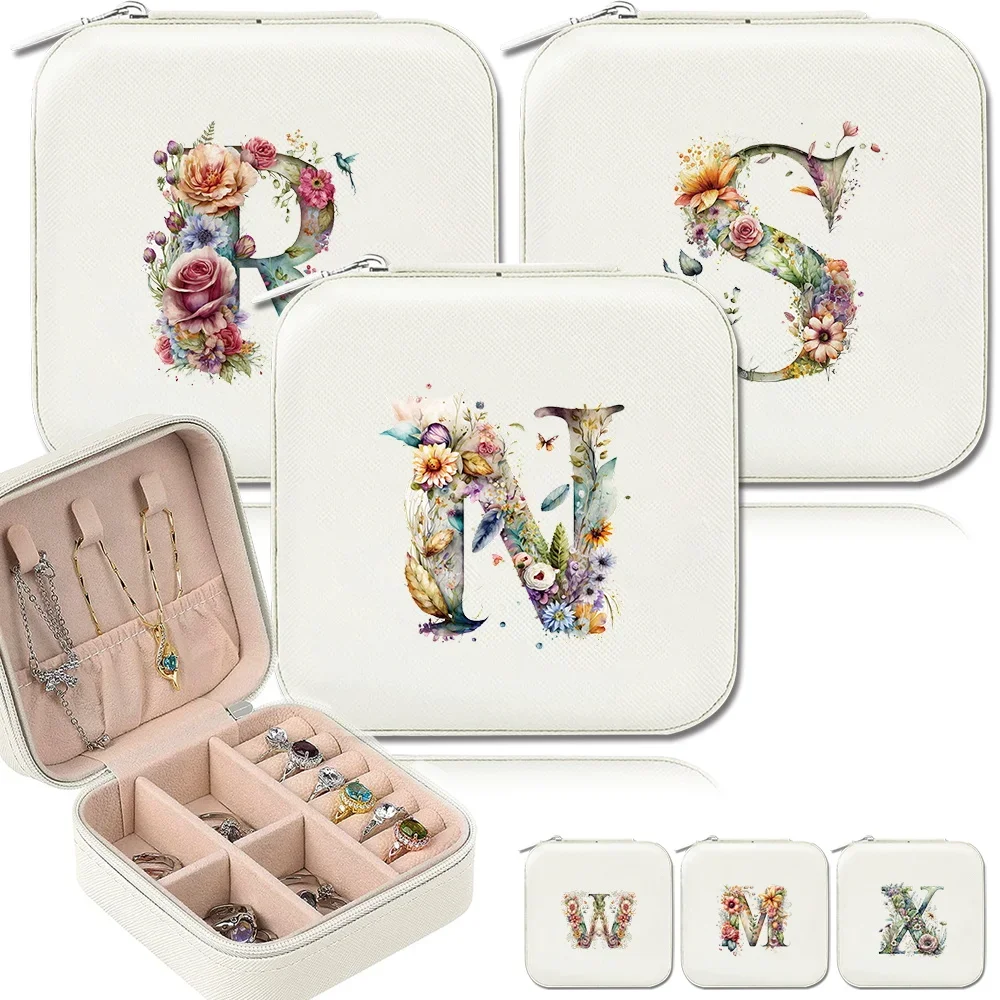 Fashionable Travel Mini Jewelry Box  Portable Floral Letter Printing Pattern Jewels Storage Boxes Necklace and Earring Display