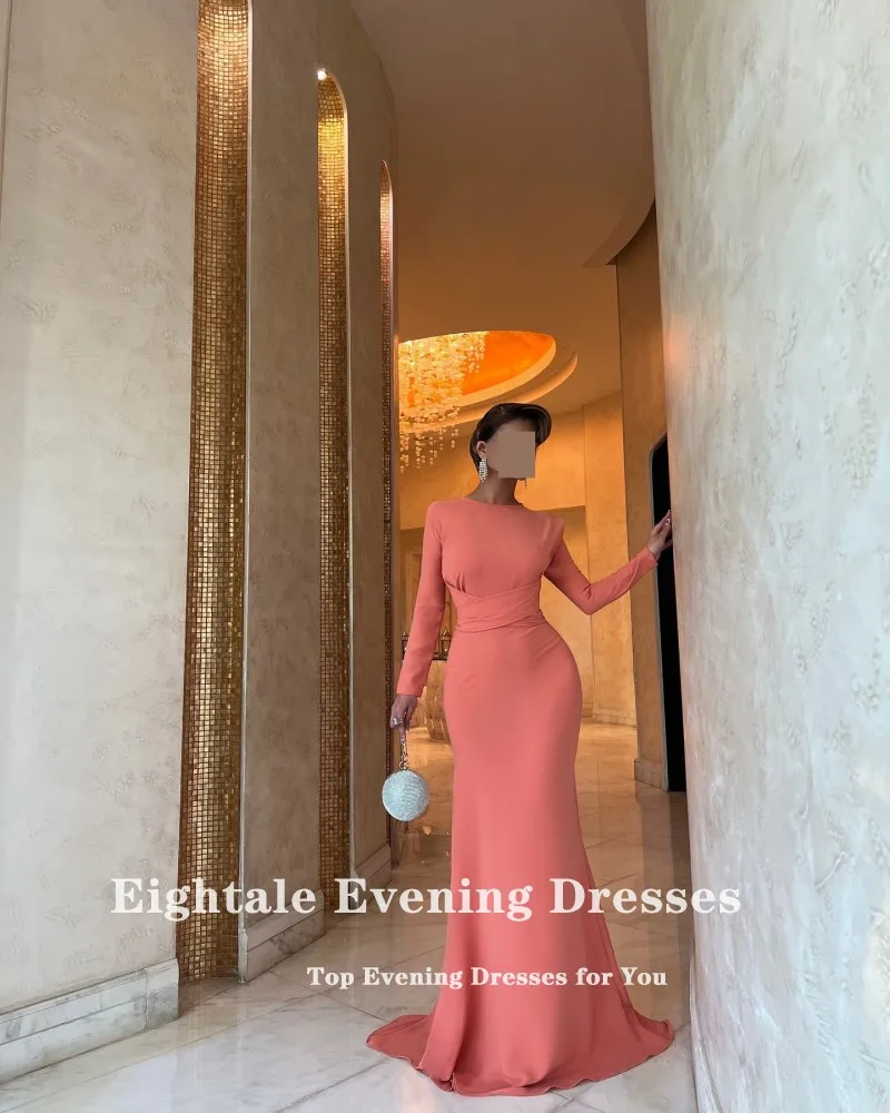 Eightale Arabische avondjurk lange mouwen op maat rekbaar satijn zeemeermin moslim bruiloft feestjurk Robes De Soiree