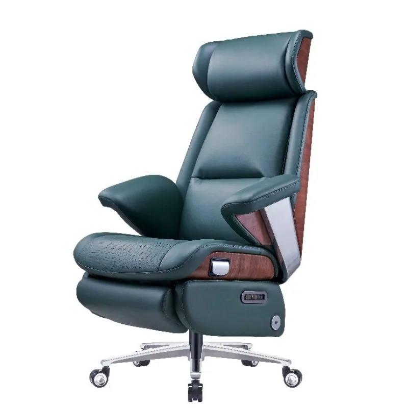 

Electric Reclining Executive Chair with Nappa Leather, Walnut Wood Back and Footrest, Luxury CEO Boss Chair for Middle East