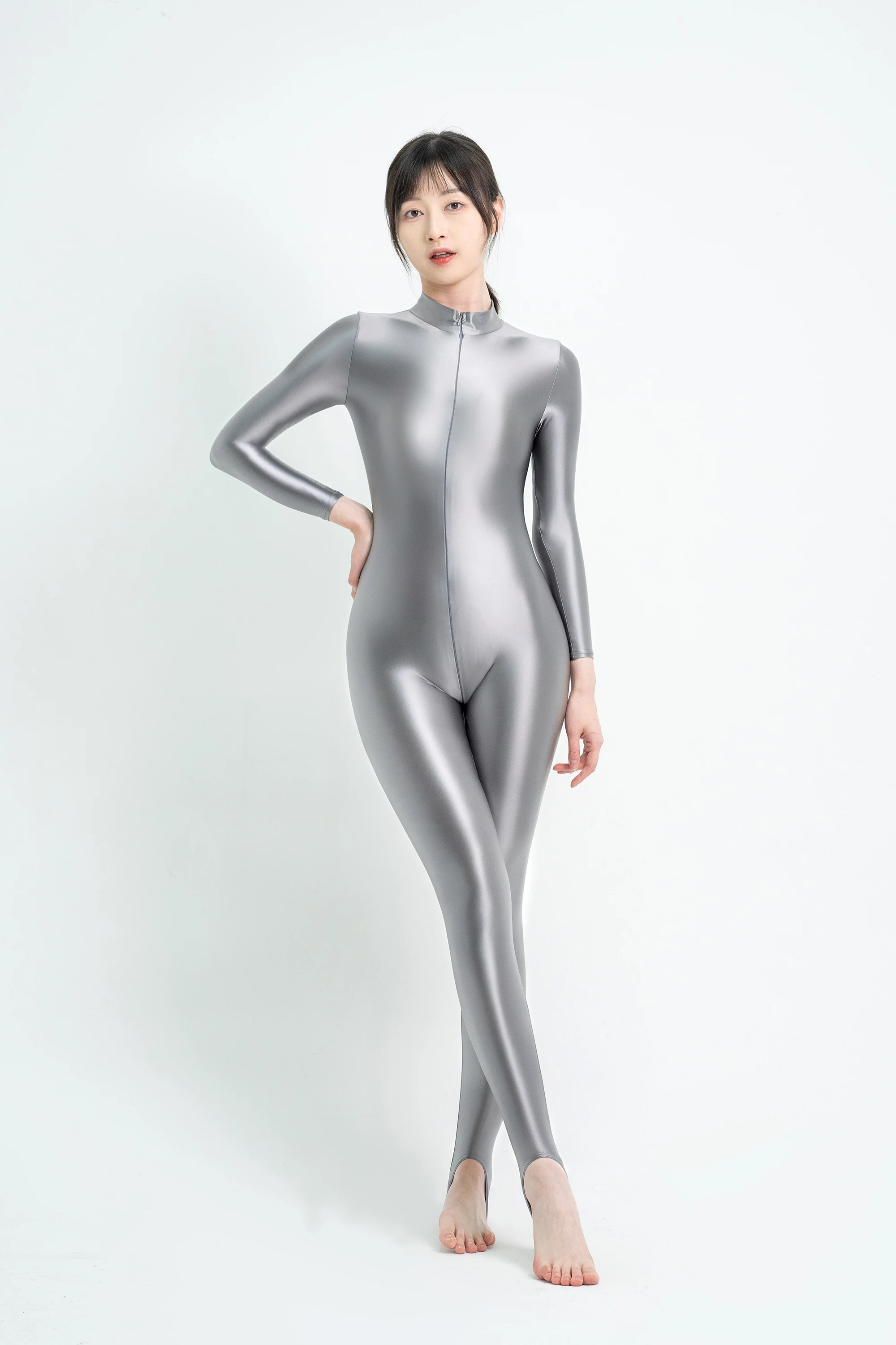 XCKNY sexy Shiny Bodysuit Tight-fitting Oil Smooth Long Zipper Overalls Yoga Zentai Suits Casual Sport Tights Catsuit Jumpsuits