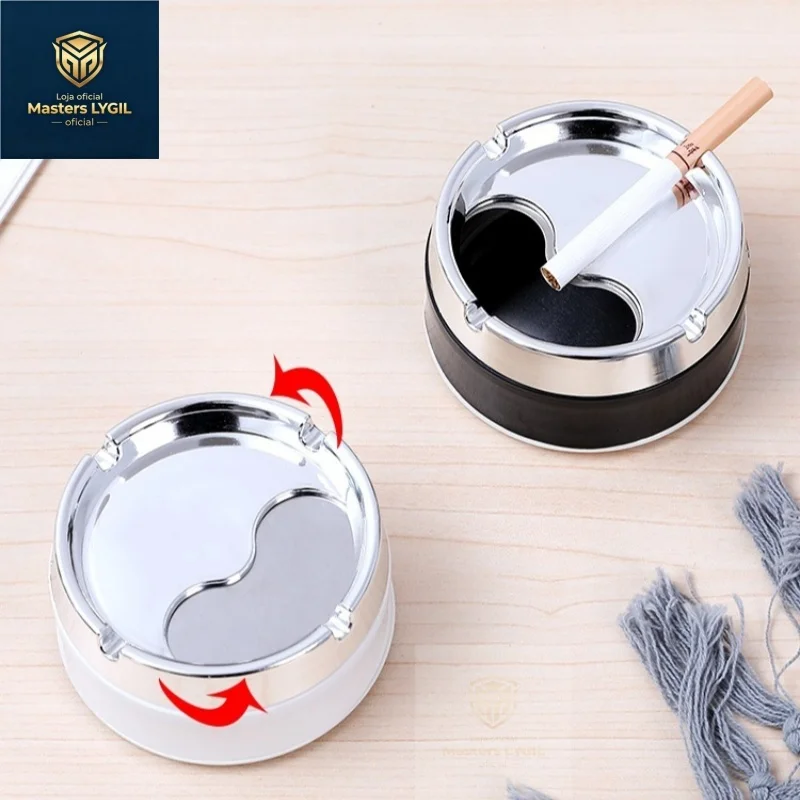 

Stainless Steel Round Windproof Ashtray with 360° Rotating Lid for Home Office Living Room Decoration Men Sealing Ashtrays 9*5cm