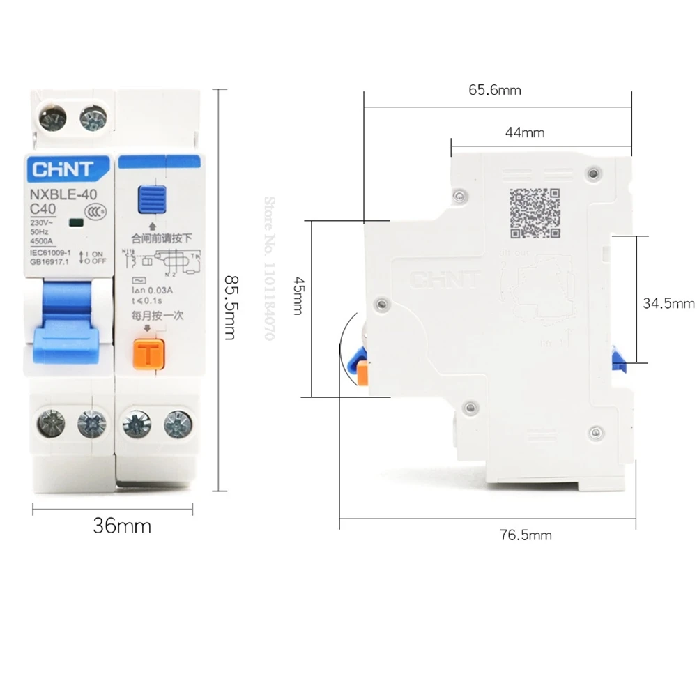 NXBLE-40 DZ30LE DZ47LE EPNL DPNL 230V 1P+N Residual Current Circuit Breaker With Over And Short Current Leakage Protection RCBO