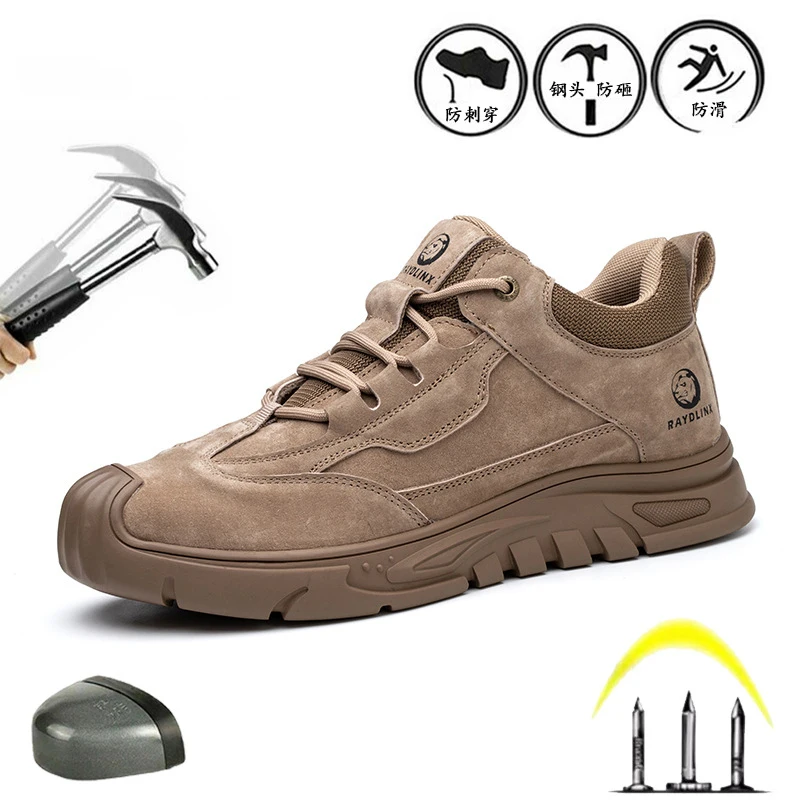 Grey Safety Shoes Male Indestructible Shoes Puncture-Proof work Boots Steel Toe Shoes Anti Scald Welding Boots Industrial Shoes