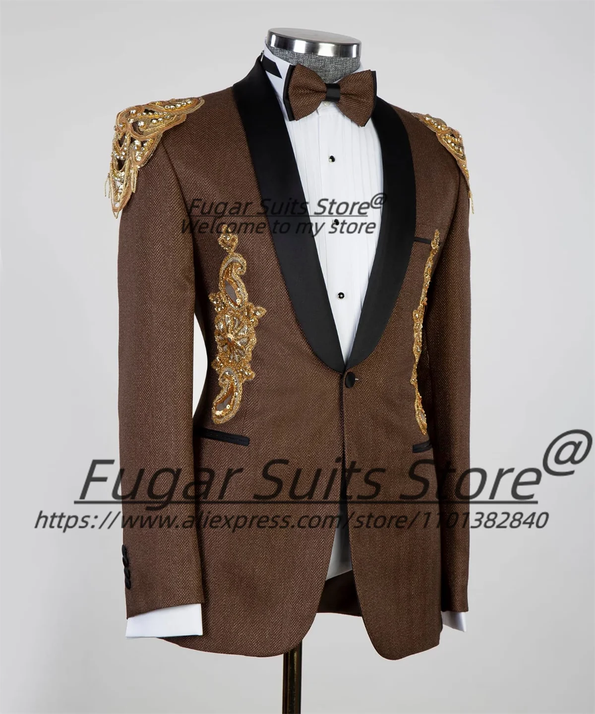 Magnificent Embroidery Decal Luxuly Men Suits Slim Fit Shawl Lapel Groom Tuxedos 2 Pieces Sets Classic Male Blazers Ropa Hombre
