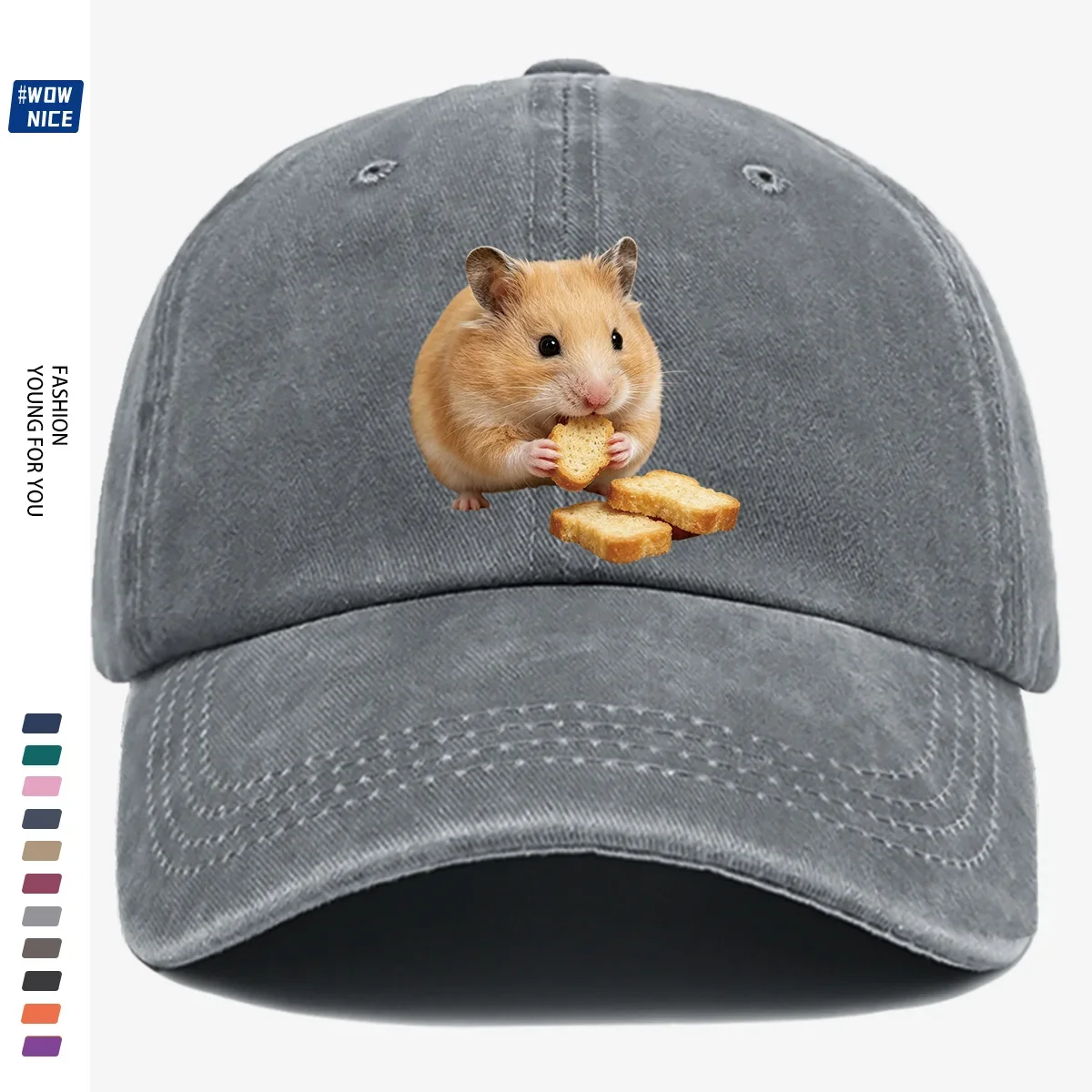 1pc Light Brown Hamster Holding a Bread Slice Cute Printed Baseball Cap, Soft and Skin-Friendly Baseball Cap, Lively and Adorabl