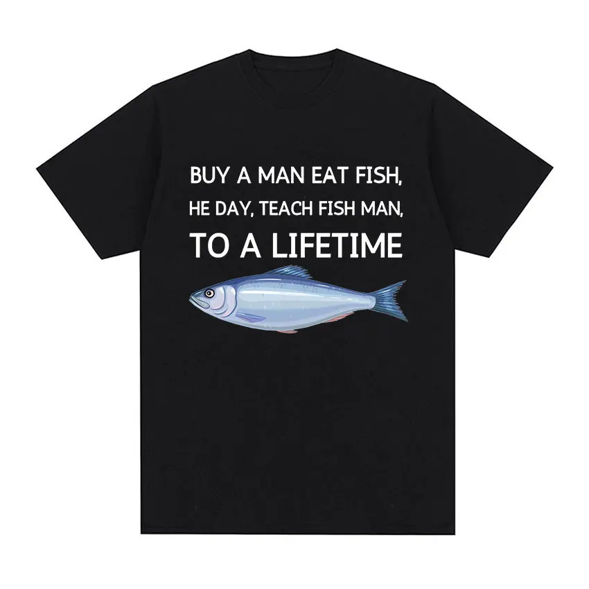 Funny Fish Diagram Meme Graphic T Shirt Men Women Retro High Quality Fashion T-shirts Tops Casual 100% Cotton Oversized T-shirt image 5