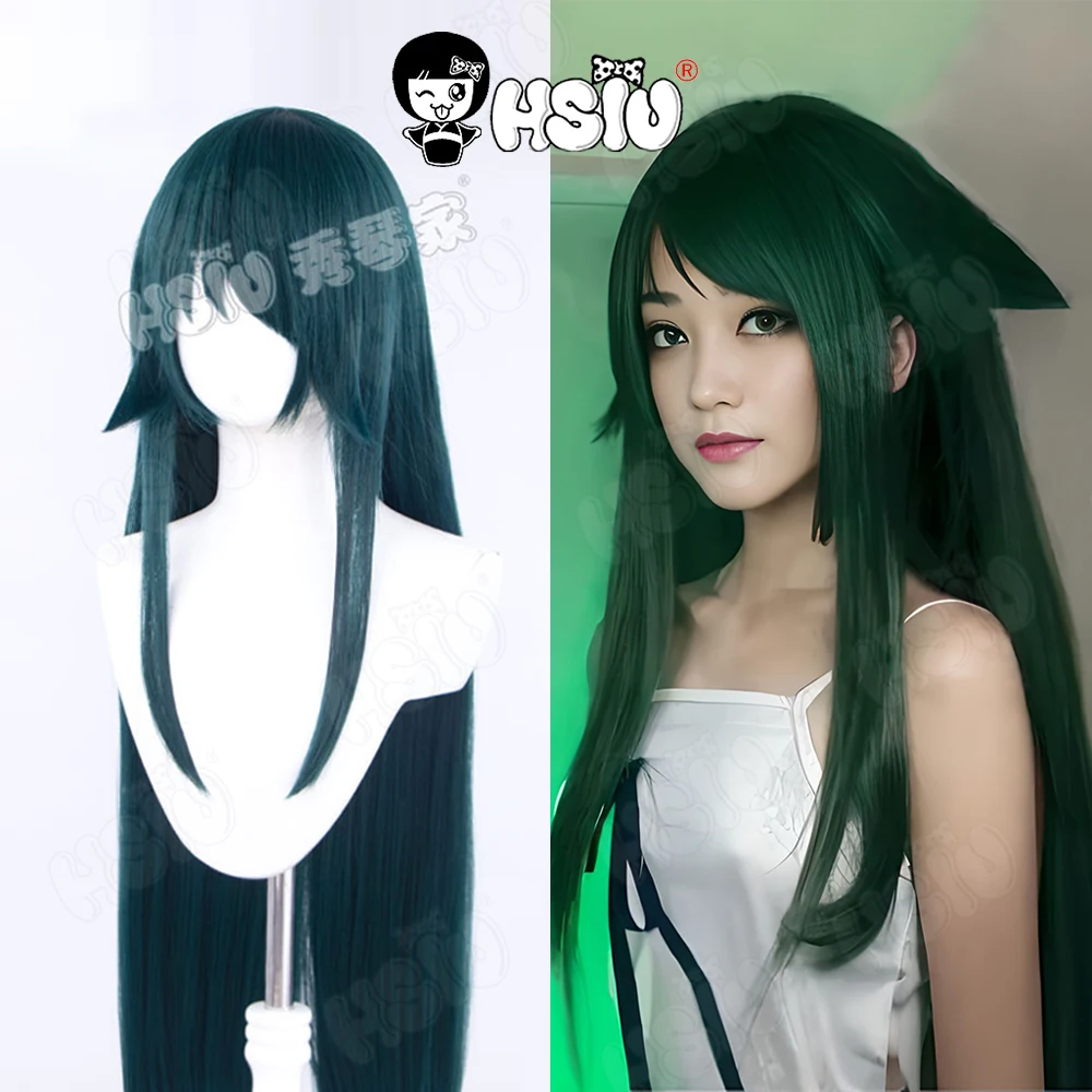 Saya peruka do Cosplay gra piosenka saya peruka do cosplay HSIU 100cm ciemnozielone długie włosy peruka syntetyczna + czapka z peruką peruka do cosplay gry