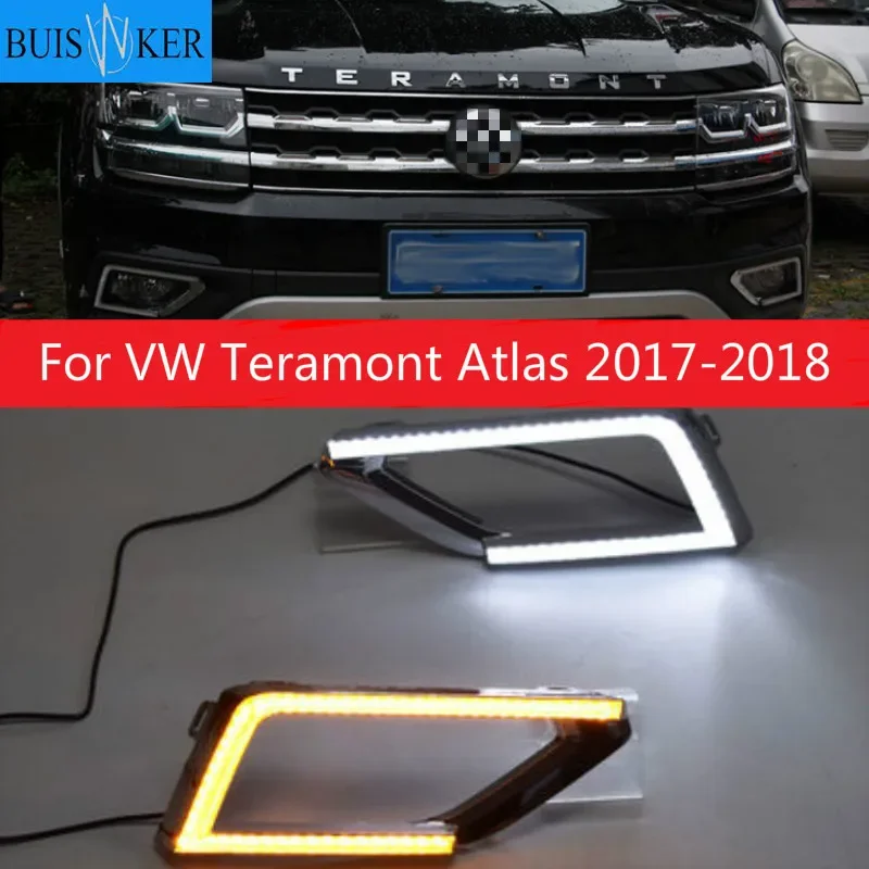 

1 Pair Car LED Daytime Running Light 2-Color 12V Fit for VW Teramont Atlas 2017-2018 Fog Lamp Cover