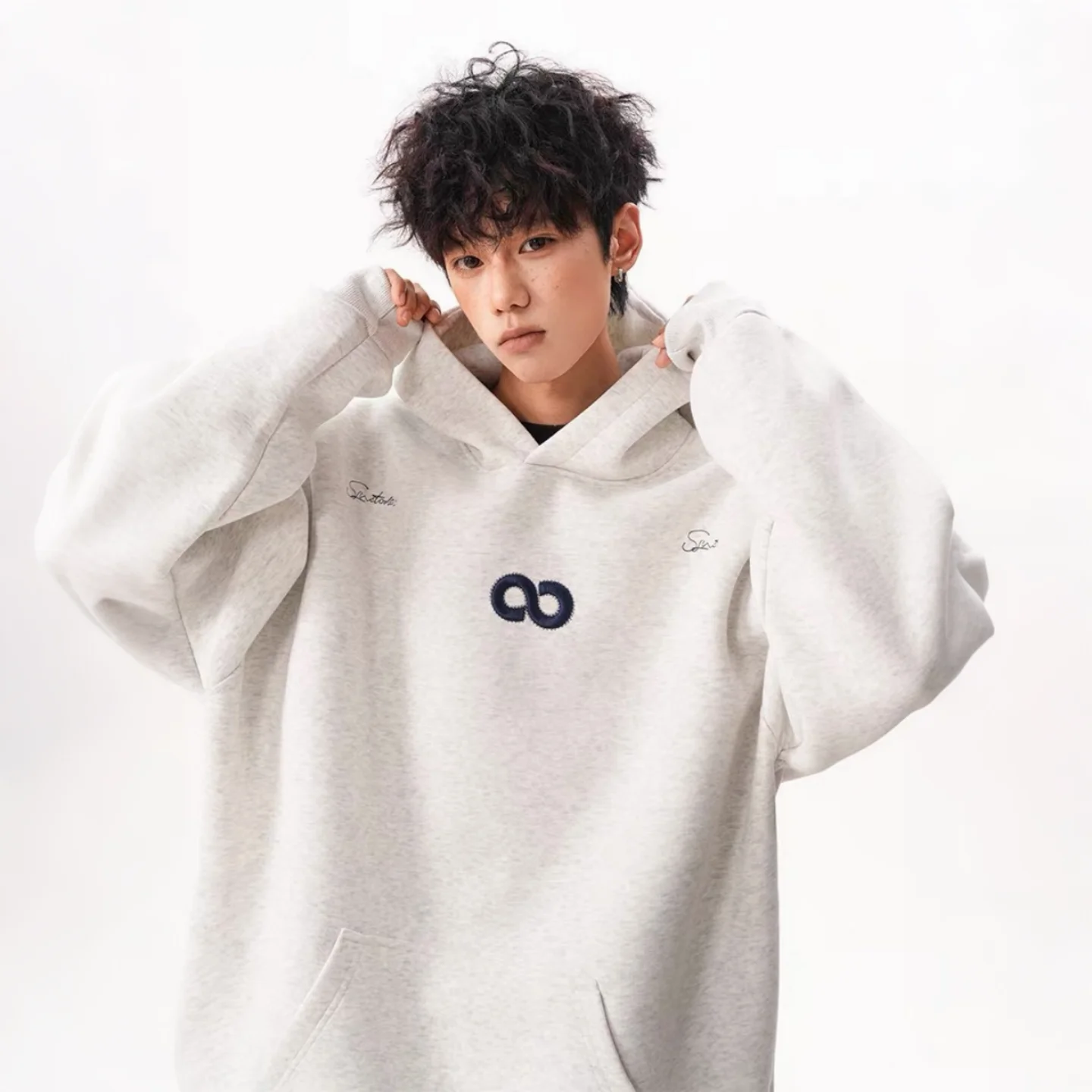 

American Sle Heavyweight Hoodie Sweatirt with Embroidery Fce ex Autumn Winter Trendy Loose Couple Oversize Hoodie