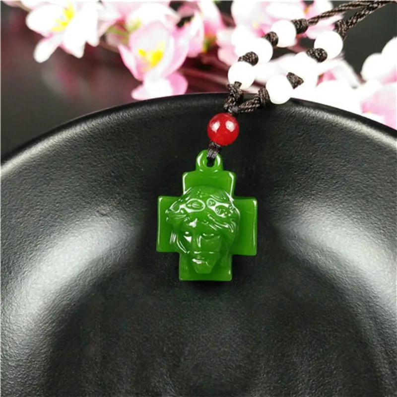 

Natural Green Chinese Jade Cross Pendant Necklace Fashion Accessories Charm Jewelry Carved Jesus Amulet Gifts for Women Men