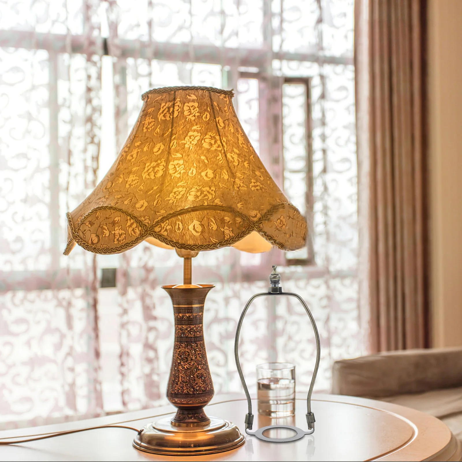 2pcs Lamp Shade Installation Bracket Kit Cylindrical Harp Holder Finial For Floor Table Lamp Repair Replacement Parts Hardware