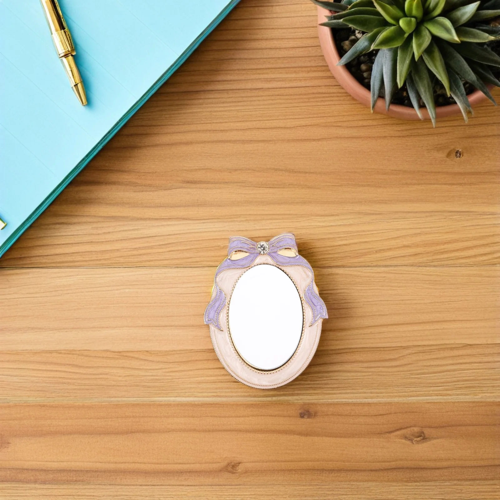 Vintage Taschen-Make-up-Spiegel, Mini, tragbar, kompakt, mit Strasssteinen, Schleife, Reisegröße, Retro-Stil, Make-up-Spiegel für Mädchen