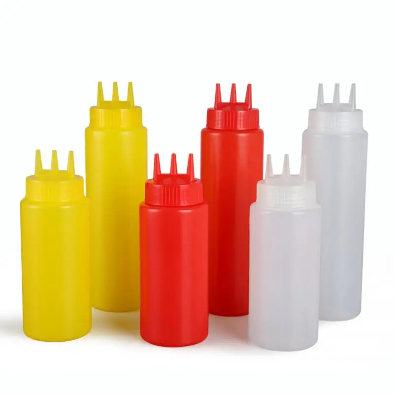 3 Holes 480/720ml Squeeze Bottle Food Grade Plastic Ketchup Mustard Mayo Sauces Olive Oil Bottles Condiment Container