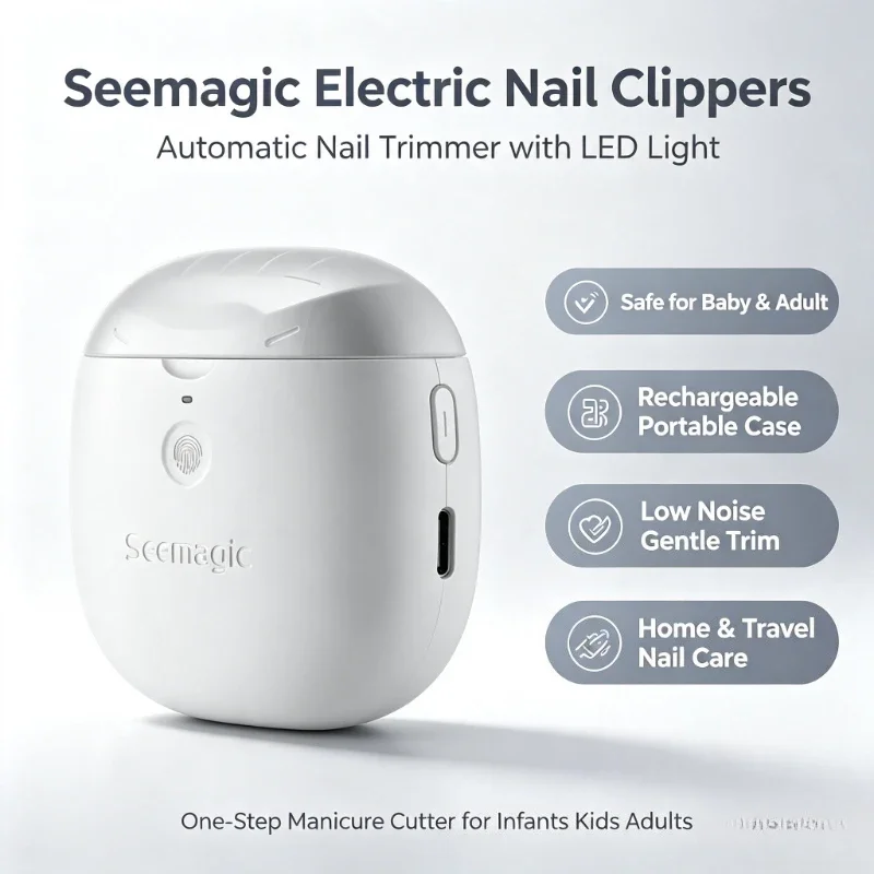 Seemagic Electric Automatic Nail Clippers with LED Light Rechargeable Safe Nail Trimmer