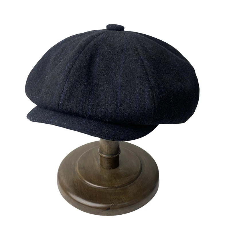 Stripe Newsboy Caps Retro Octagonal Hat Fashion Flat Cap Black Gray Mens Hats Berets Woolen Hats Casual Newsboy Cap BTM07